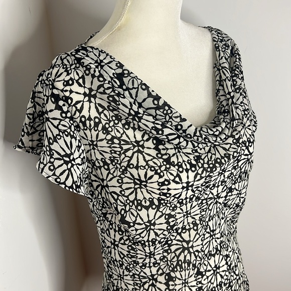 Y2K A. Byer Black & White Floral Print Artsy Cowl Neck Vintage Blouse - Picture 4 of 9
